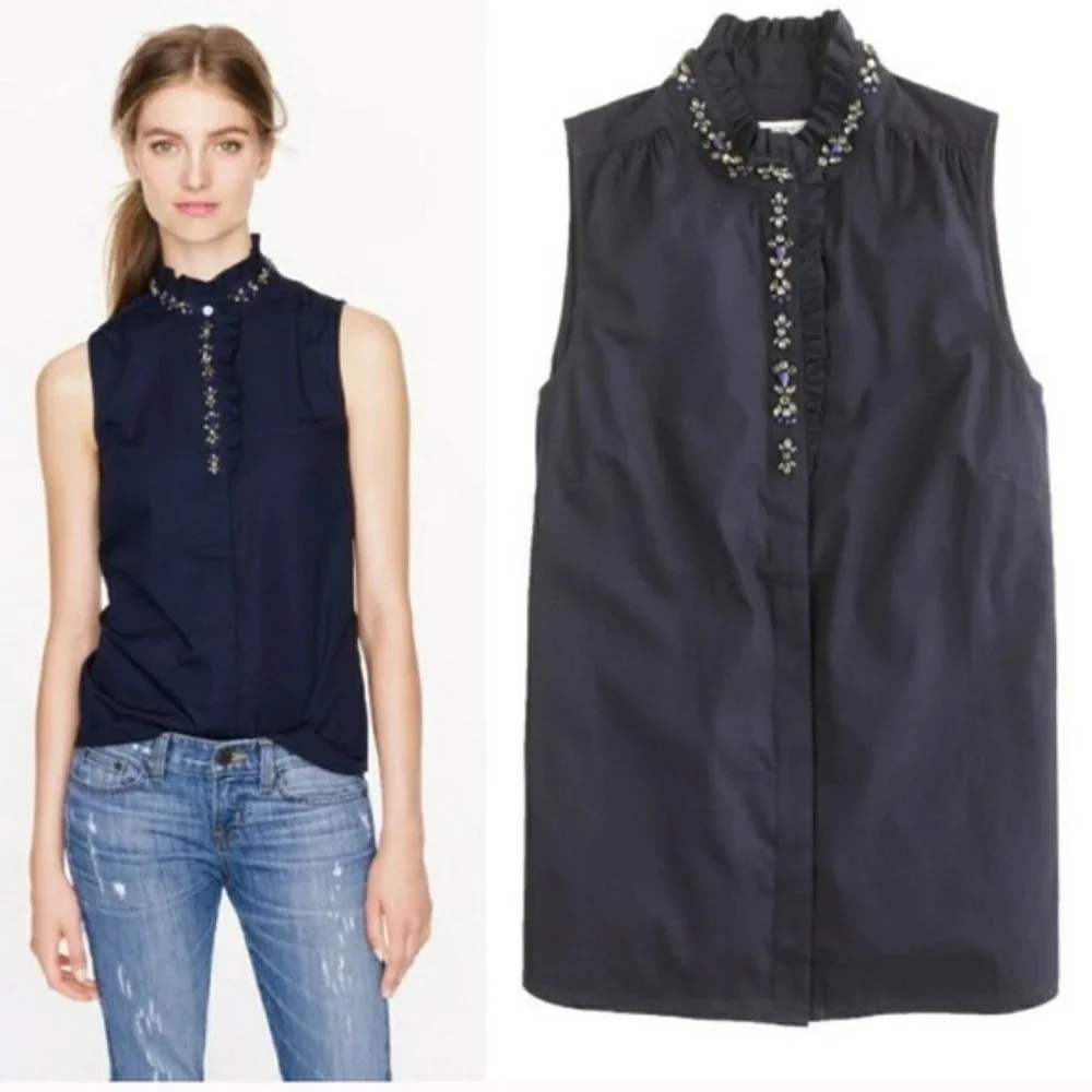 EUC~ J CREW Jeweled Placket Top - Picture 2 of 9